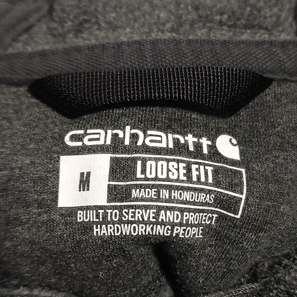 Carhartt Hoodie Men's M Gray Loose Fit Sleeve Logo Pullover Sweatshirt Flaw - Picture 8 of 13